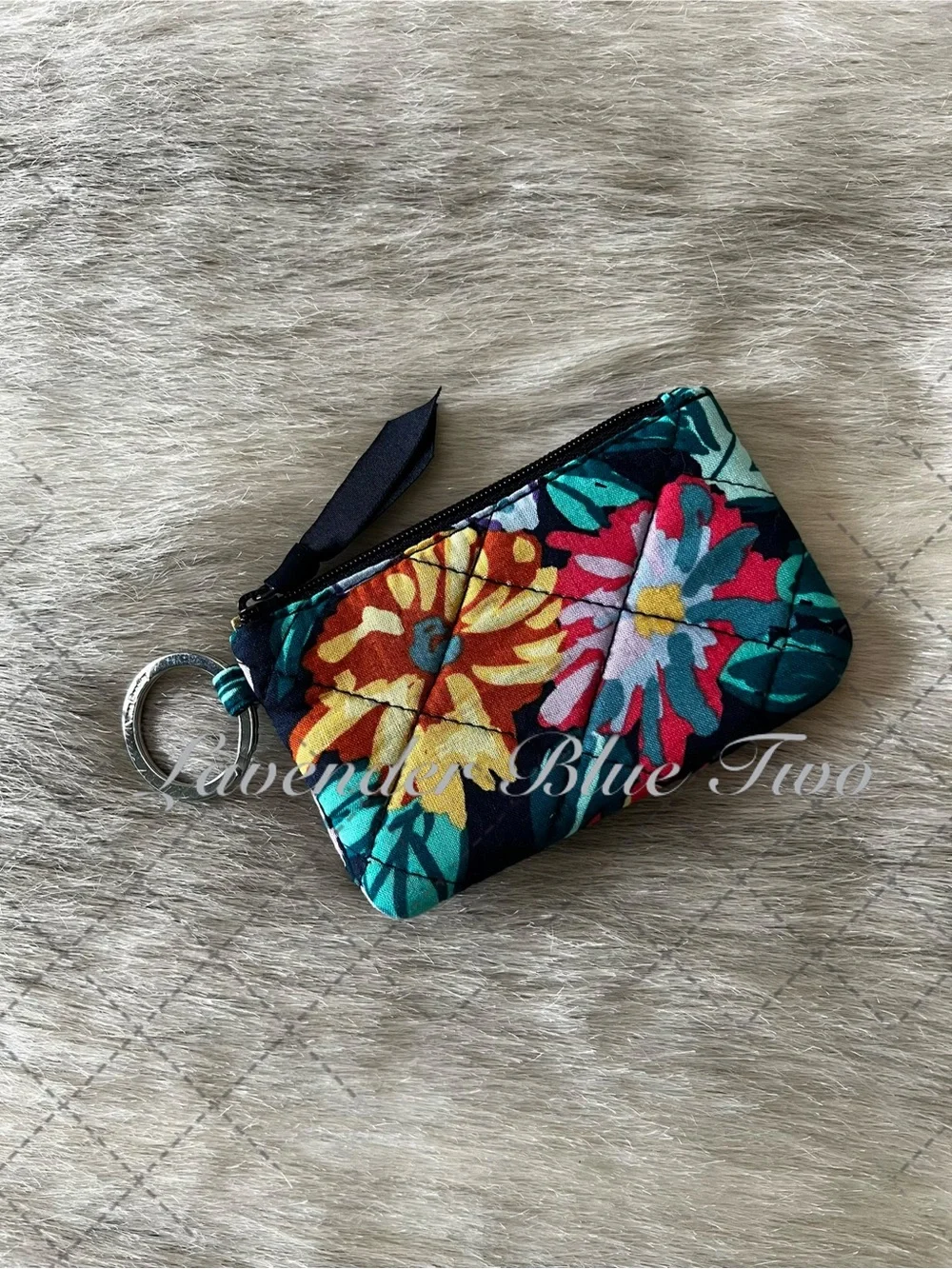 New VERA BRADLEY Happy Blooms RFID Deluxe Zip ID Case Black Orange Floral School